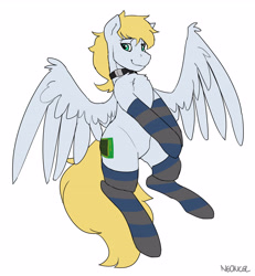 Size: 4055x4386 | Tagged: safe, artist:neoncel, derpibooru import, oc, oc only, oc:cutting chipset, pegasus, pony, clothes, collar, male, simple background, socks, solo, striped socks, white background