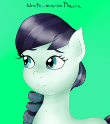 Size: 434x489 | Tagged: safe, artist:wrath-marionphauna, derpibooru import, coloratura, eyebrows, rara, simple background, smiling, solo