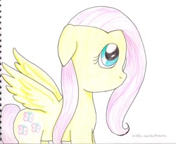 Size: 1024x838 | Tagged: safe, artist:wrath-marionphauna, derpibooru import, fluttershy, pegasus, pony, colored pencil drawing, simple background, solo, traditional art