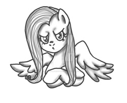 Size: 900x729 | Tagged: safe, artist:wrath-marionphauna, derpibooru import, fluttershy, pegasus, pony, angry, monochrome, simple background, solo, wings