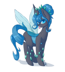 Size: 2074x2304 | Tagged: safe, artist:dsp2003, oc, oc:queen polistae, changeling, changeling queen, pony, 2018, :p, blue changeling, blushing, changeling queen oc, commission, cute, female, looking at you, mare, silly, silly pony, simple background, solo, tongue out, transparent background