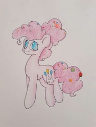 Size: 768x1024 | Tagged: safe, artist:hapinkie, derpibooru import, pinkie pie, earth pony, pony, colored pencil drawing, older, solo, traditional art