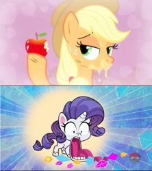 Size: 601x676 | Tagged: safe, derpibooru import, edit, edited screencap, screencap, applejack, rarity, earth pony, pony, unicorn, discord's peak, my little pony: pony life, simple ways, spoiler:pony life s01e14, gem, implied lesbian, implied rarijack, implied shipping, jaw drop