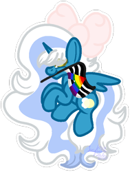 Size: 560x740 | Tagged: safe, artist:chocolateheartlu, derpibooru import, oc, oc:fleurbelle, alicorn, alicorn oc, bow, female, hair bow, horn, mare, mouth hold, pride, pride flag, simple background, transparent background, wings