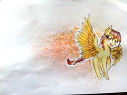 Size: 1280x960 | Tagged: safe, artist:kiwwsplash, derpibooru import, oc, oc only, pegasus, pony, braid, braided tail, eyelashes, looking up, open mouth, pegasus oc, smiling, solo, traditional art, wings