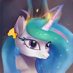 Size: 1024x1024 | Tagged: safe, artist:thisponydoesnotexist, derpibooru import, oc, oc only, pony, unicorn, artificial intelligence, ethereal mane, eyeshadow, female, fire, makeup, mare, multicolored hair, neural network, not celestia, solo, starry mane