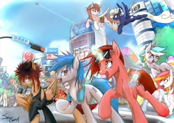 Size: 1800x1273 | Tagged: safe, artist:sakuracheetah, derpibooru import, oc, oc:odyssey eurobeat, oc:poniko, oc:rokuchan, oc:the living tombstone, convention, digital art, japan ponycon, tokyo