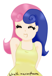 Size: 272x396 | Tagged: safe, artist:wrath-marionphauna, derpibooru import, bon bon, sweetie drops, human, clothes, cute, digital art, dress, female, humanized, simple background, smiling, solo, transparent background