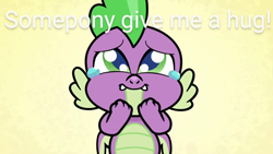 Size: 1920x1080 | Tagged: safe, derpibooru import, edit, edited screencap, screencap, spike, dragon, cute-pocalypse meow, my little pony: pony life, spoiler:pony life s01e03, bronybait, crying, cute, hug request, male, solo, spikabetes, tears of joy, winged spike