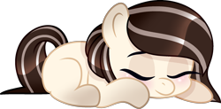 Size: 2263x1114 | Tagged: safe, artist:bebraveforme, derpibooru import, oc, oc:cocoa beans, earth pony, pony, female, filly, prone, simple background, sleeping, solo, transparent background