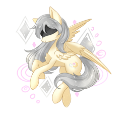 Size: 1600x1499 | Tagged: safe, artist:night lidell, derpibooru import, oc, oc:crescent heart, oc:弦月之心, pegasus, pony, blind, blindfold, female, flying, mare, pegasus oc, simple background, solo, wings