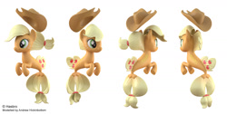 Size: 1710x862 | Tagged: safe, artist:andrew hickinbottom, artist:andyh_3d, derpibooru import, part of a set, applejack, seapony (g4), 3d, 3ds max, applejack's hat, cowboy hat, hat, multeity, multiple angles, official, seaponified, seapony applejack, simple background, solo, species swap, white background