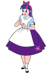 Size: 500x701 | Tagged: safe, artist:optimusbroderick83, derpibooru import, twilight sparkle, equestria girls, alice in wonderland, crossover, female, human coloration, pinafore, simple background, solo, transparent background