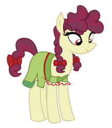 Size: 1600x1833 | Tagged: safe, artist:three uncle, derpibooru import, hilly hooffield, earth pony, pony, the hooffields and mccolts, background pony, bow, clothes, female, hair bow, hooffield family, mare, pigtails, simple background, solo, transparent background, vector