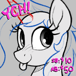 Size: 1200x1200 | Tagged: safe, artist:selenophile, derpibooru import, :p, bust, female, looking to side, mare, monochrome, portrait, tongue out, ych example, your character here