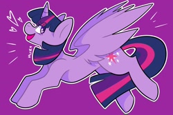 Size: 1800x1200 | Tagged: safe, artist:valkyrave, derpibooru import, twilight sparkle, alicorn, female, heart, purple background, simple background, smiling, solo, spread wings, wings