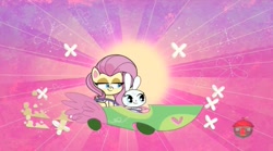 Size: 1667x929 | Tagged: safe, derpibooru import, screencap, angel bunny, fluttershy, pegasus, pony, my little pony: pony life, the fast and the furriest, spoiler:pony life s01e11, car, racecar