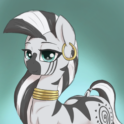 Size: 1910x1900 | Tagged: safe, artist:t72b, derpibooru import, zecora, pony, zebra, alternate hairstyle, bust, female, long hair, looking at you, mare, portrait, simple background, solo