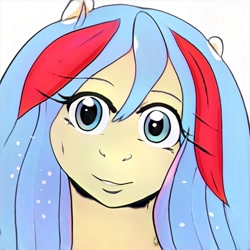 Size: 1024x1024 | Tagged: safe, artist:thisponydoesnotexist, derpibooru import, oc, oc only, earth pony, pony, ambiguous facial structure, artificial intelligence, female, mare, multicolored hair, neural network, simple background, solo, white background