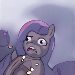 Size: 1024x1024 | Tagged: safe, artist:thisponydoesnotexist, derpibooru import, pony, artificial intelligence, derp, disgusted, machine learning abomination, neural network, not bon bon, simple background, solo, wall eyed, wat