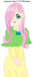 Size: 286x621 | Tagged: safe, artist:wrath-marionphauna, derpibooru import, fluttershy, human, clothes, digital art, dress, female, humanized, simple background, solo