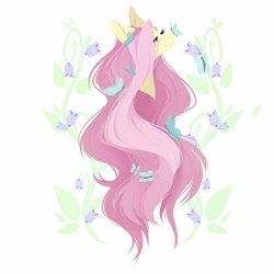 Size: 1080x1080 | Tagged: safe, artist:montystyle, derpibooru import, fluttershy, butterfly, pegasus, pony, blushing, bust, digital art, eyes closed, facebook, female, flower, mare, plant, simple background, solo, white background