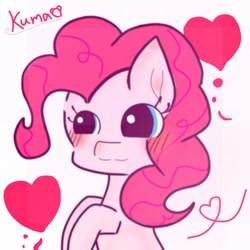 Size: 768x768 | Tagged: safe, artist:oekakikumao, derpibooru import, pinkie pie, earth pony, pony, blushing, digital art, heart, solo