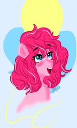 Size: 960x1596 | Tagged: safe, artist:haru16_rinharu, derpibooru import, pinkie pie, earth pony, pony, blushing, digital art, smiling, solo