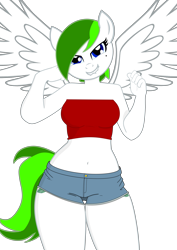 Size: 5430x7680 | Tagged: safe, artist:dtavs.exe, edit, oc, oc:flor de izote(izzi), anthro, pegasus, anthro oc, beauty mark, female, lip bite, looking at you, mare, midriff, simple background, solo, transparent background