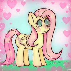 Size: 1080x1080 | Tagged: safe, artist:surudoii, derpibooru import, fluttershy, pegasus, pony, blushing, crying, female, frown, heart, mare, outdoors, solo