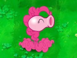 Size: 425x319 | Tagged: artist needed, safe, derpibooru import, pinkie pie, earth pony, original species, plant pony, cute, eyes closed, funny, grass, grass field, peanuts, peashooter, plant, plants vs zombies, simple background, species swap, wat