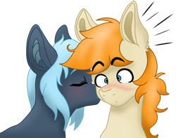 Size: 4000x3158 | Tagged: artist needed, safe, derpibooru import, oc, oc only, oc:mariana, oc:pizzamovies, original species, pony, shark, shark pony, blushing, female, kissing, mare, shipping, simple background, transparent background