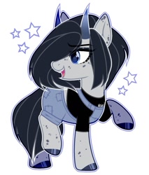 Size: 1024x1203 | Tagged: artist needed, safe, artist:toffeelavender, derpibooru import, oc, oc only, earth pony, pony, base used, clothes, commission, female, horns, mare, overalls, shirt, simple background, solo, white background