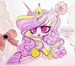 Size: 720x640 | Tagged: safe, artist:dollbunnie, derpibooru import, princess cadance, alicorn, pony, colored pencil drawing, crown, cute, diabetes, jewelry, marker drawing, regalia, smiling, solo, traditional art