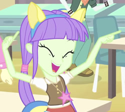 Size: 586x526 | Tagged: safe, derpibooru import, screencap, starlight, equestria girls, equestria girls (movie), cafeteria, cropped, dancing, eyes closed, female, happy, pony ears, wondercolt ears