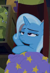 Size: 932x1352 | Tagged: safe, derpibooru import, screencap, trixie, unicorn, road to friendship, blanket, cropped, tired