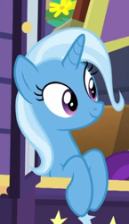 Size: 788x1356 | Tagged: safe, derpibooru import, screencap, trixie, unicorn, road to friendship, cropped, cute, diatrixes, smiling, solo, trixie's wagon