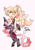 Size: 700x1000 | Tagged: safe, artist:junko, derpibooru exclusive, derpibooru import, oc, oc only, oc:peony fields, oc:primrose blossombat, bat pony, pegasus, pony, unicorn, beanbrows, big ears, carrying, chest fluff, coat markings, cutie mark, ear fluff, ear piercing, eyebrows, female, flying, hairclip, holding, holding a pony, lesbian, mare, oc x oc, open mouth, raised eyebrow, shipping, signature, socks (coat marking), spread wings, tongue out, unamused, unshorn fetlocks, wings