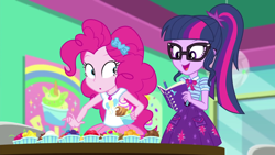 Size: 1920x1080 | Tagged: safe, derpibooru import, screencap, pinkie pie, sci-twi, twilight sparkle, better together, equestria girls, tip toppings