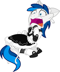 Size: 2007x2392 | Tagged: safe, artist:earth_pony_colds, derpibooru import, oc, unicorn, clothes, crossdressing, femboy, maid, male, open mouth, panicking, show accurate, trap