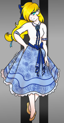 Size: 701x1335 | Tagged: safe, artist:thanhvy15599, derpibooru import, oc, oc:sapphire note, human, clothes, female, humanized, humanized oc, skirt, solo