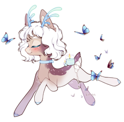 Size: 1257x1238 | Tagged: safe, artist:kitten-in-the-jar, derpibooru import, oc, butterfly, original species, antlers, female, mare, scented pony, simple background, solo, transparent background
