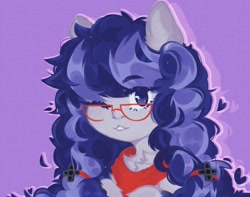 Size: 680x536 | Tagged: safe, artist:kerur, derpibooru import, oc, oc only, oc:cinnabyte, earth pony, pony, adorkable, bandana, chest fluff, commission, cute, dork, female, glasses, icon, looking at you, mare, one eye closed, present, smiling, wink