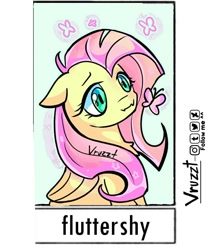 Size: 960x1122 | Tagged: safe, alternate version, artist:vruzzt, derpibooru import, fluttershy, butterfly, pegasus, pony, bust, female, mare, signature, smiling, solo