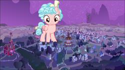 Size: 3840x2160 | Tagged: safe, artist:foxy-noxy, artist:vector-brony, derpibooru import, cozy glow, pegasus, pony, cozybetes, cute, female, filly, giant pegasus, giant pony, macro, night, ponyville, ponyville town hall, solo, sweet apple acres, this well end in rampage, this will not end well