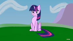 Size: 3840x2160 | Tagged: safe, artist:purblehoers, derpibooru import, twilight sparkle, unicorn twilight, pony, unicorn, blushing, chest fluff, cute, ear fluff, grass, outdoors, simple background, sitting, snootle, solo, twiabetes