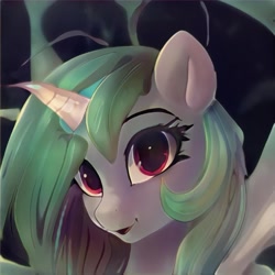 Size: 1024x1024 | Tagged: safe, artist:thisponydoesnotexist, derpibooru import, alicorn, pony, glowing horn, horn, looking at you, neural network