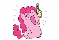 Size: 2039x1377 | Tagged: safe, artist:iroenpitu_nico, derpibooru import, pinkie pie, earth pony, pony, sonic rainboom (episode), blushing, digital art, foam finger, open mouth, scene interpretation, smiling, solo