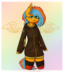 Size: 2520x2835 | Tagged: safe, artist:chrystal_company, derpibooru import, oc, oc only, oc:kaspar, anthro, pegasus, abstract background, clothes, pegasus oc, solo, wings