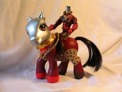 Size: 500x375 | Tagged: artist needed, source needed, safe, derpibooru import, earth pony, pony, g3, action figure, custom, destro, duo, g.i. joe, humans riding ponies, irl, jewelry, looking at you, male, mask, necklace, photo, pimp, ponified, riding, self ponidox, toy, what has hasbro done